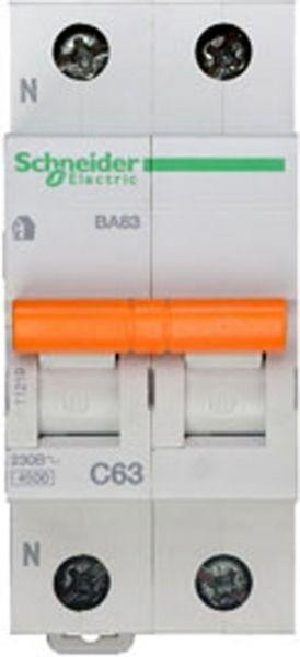 Выключатель автоматический модульный 2п (1P+N) C 63А 4.5кА BA63 Домовой SchE 11219