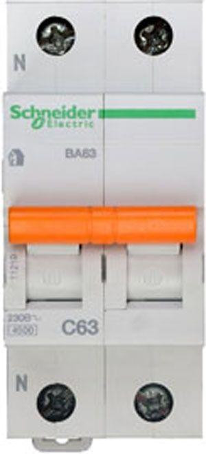 Выключатель автоматический модульный 2п (1P+N) C 63А 4.5кА BA63 Домовой SchE 11219