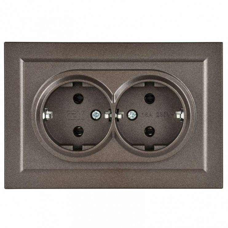 Розетка 2-м СП BRITE РС12-3-БрТБ 16А в сборе с заземл. без защ. шторок бронза IEK BR-R21-16-K45-F