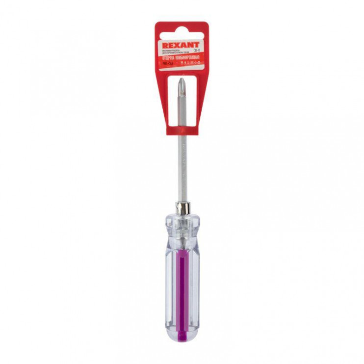 Отвертка комбинированная прозрачная рукоятка двухсторонний стержень 120мм (крестовая PH2 шлицевая SL 6мм) Rexant 12-4742