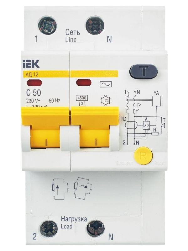 Выключатель автоматический дифференциального тока 2п C 50А 100мА тип AC 4.5кА АД-12 KARAT IEK MAD10-2-050-C-100