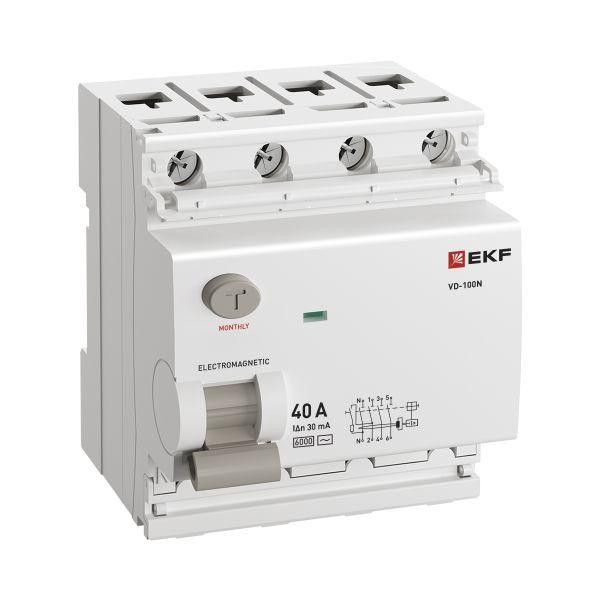 Выключатель дифференциального тока 4п 40А 30мА тип AC 6кА ВД-100N электромех. PROxima EKF E1046M4030