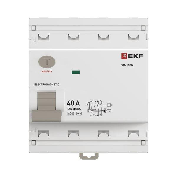 Выключатель дифференциального тока 4п 40А 30мА тип AC 6кА ВД-100N электромех. PROxima EKF E1046M4030