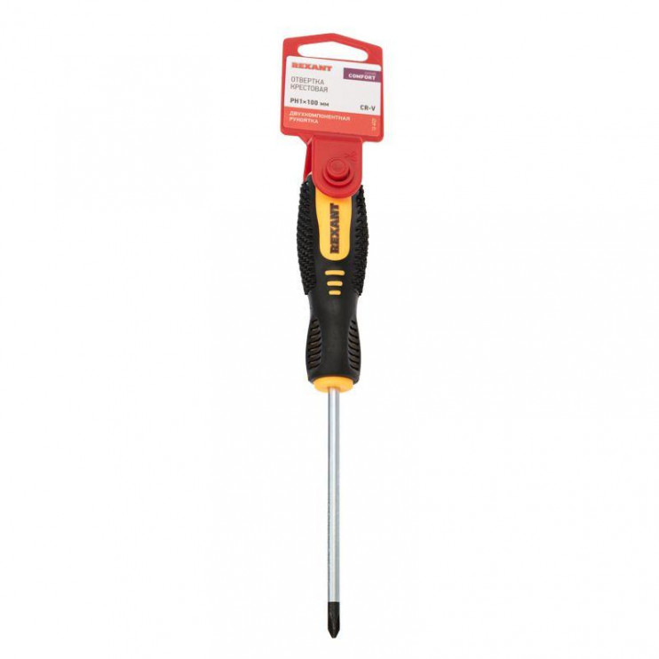 Отвертка крестовая PH 1х100мм двухкомпонентн. рукоятка Rexant 12-4727