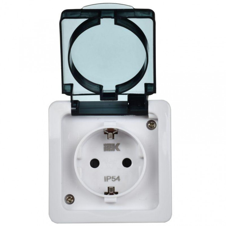 Розетка 1-м ОП Гермес Plus РСб20-3-ГПБд 16А IP54 с заземл. с дым. крышкой бел. IEK ERMP12-K03-16-54-EC