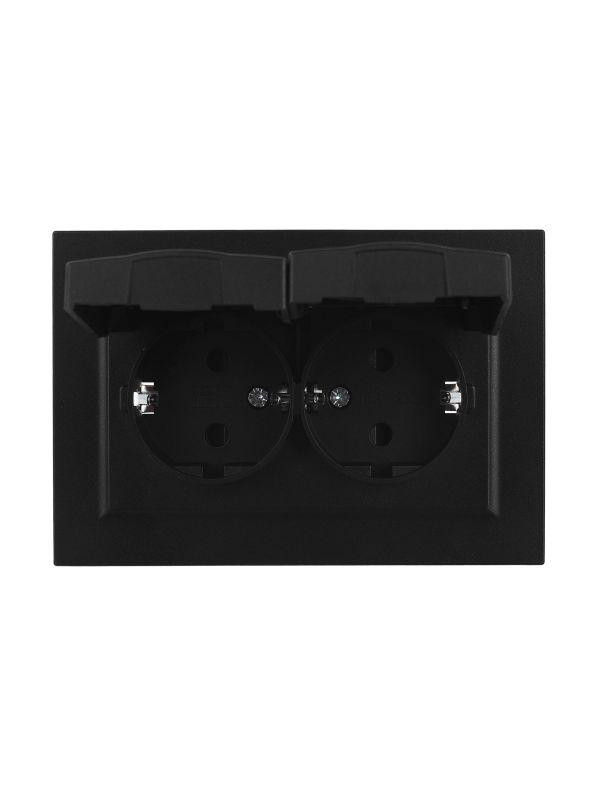 Розетка 2-м СП BRITE РСбш12-3-44-БрЧ 16А в сборе IP44 с крышкой черн. IEK BR-R26-16-44-K02-F