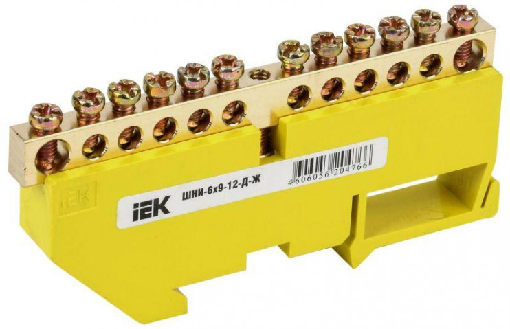 Шина PE "земля" на DIN-изоляторе ШНИ-6х9-12-Д-Ж IEK YNN10-69-12D-K05