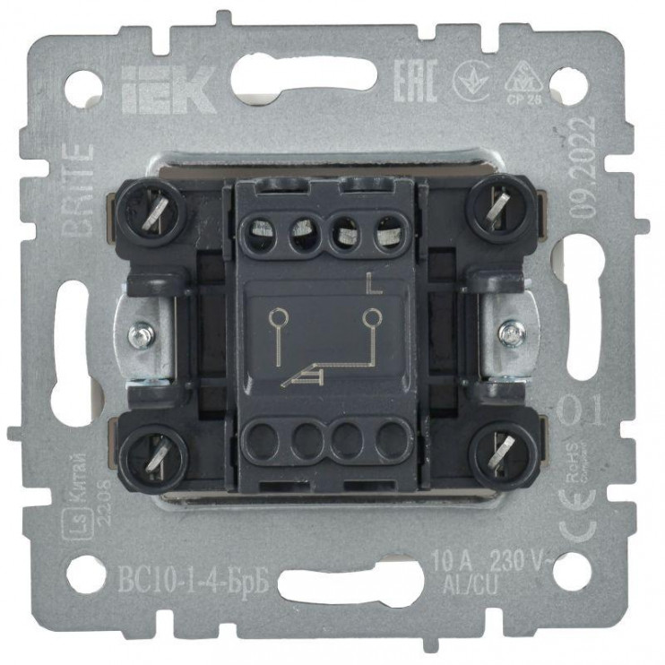 Выключатель 1-кл. СП BRITE ВС10-1-4-БрБ 10А самовозвратн. механизм бел. IEK BR-V14-0-10-K01