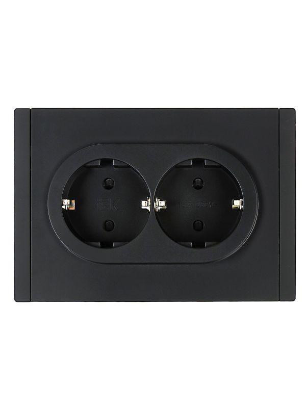 Розетка 2-м СП FORTE&PIANO FP123 16А с заземл. защ. шторки безвинт. крепл. черн. IEK FP-R24-16-1-K02