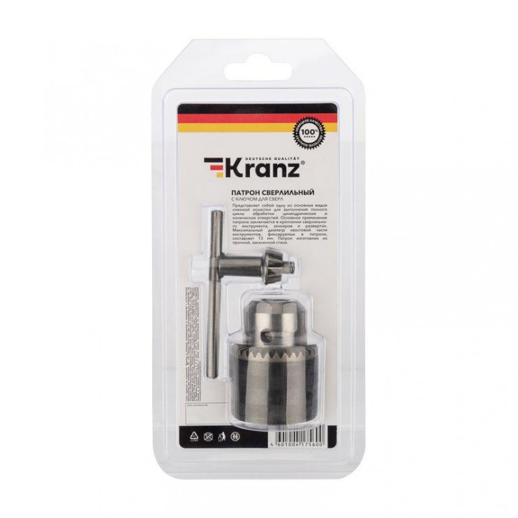 Патрон сверлильный с ключом для сверл 1.5-13.0мм 1/2-20UNF Kranz KR-92-0500