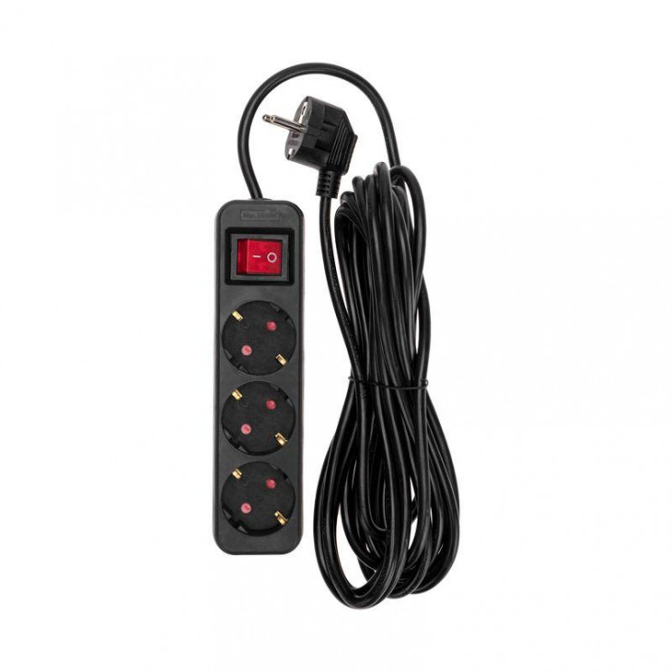 Удлинитель 3х5м с заземл. STANDARD 3х1кв.мм с выкл. черн. Rexant 13-4020