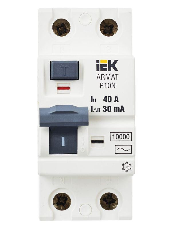 Выключатель дифференциального тока (УЗО) 2п 40А 30мА тип AC ВДТ R10N ARMAT IEK AR-R10N-2-040C030
