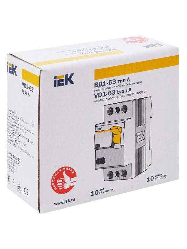 Выключатель дифференциального тока (УЗО) 2п 25А 30мА тип A ВД1-63 KARAT IEK MDV11-2-025-030