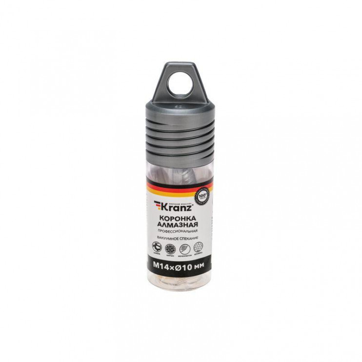 Коронка алмазная профессиональная по керамограниту и железобетону М14 вакуумное спекание 10мм для УШМ Kranz KR-92-1003