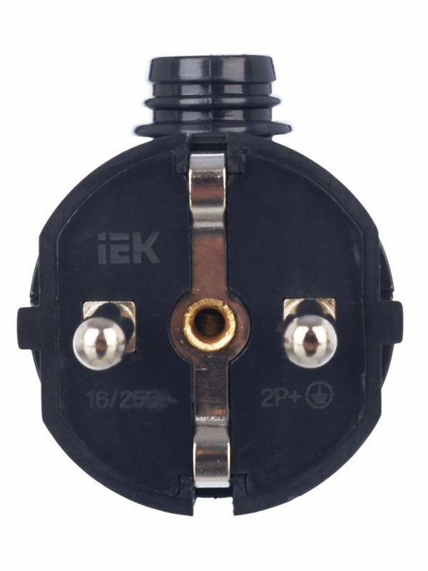 Вилка угловая ВПу11-02-Ст разборная с заземл. 16А черн. IEK EVP11-16-01-K02