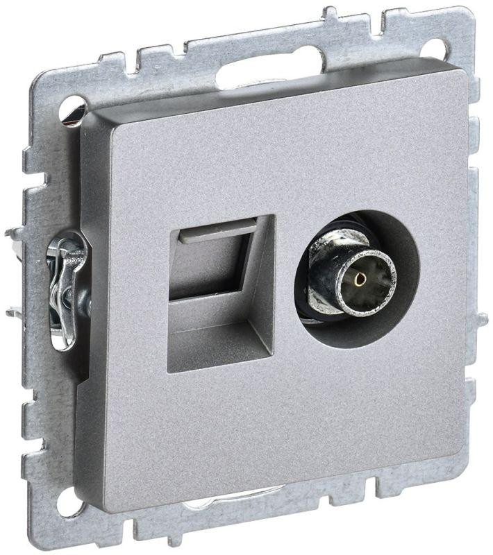 Розетка компьютерная + телевизионная 2-м Brite РТВ/РК12-БрА RJ45 кат.5E + TV механизм алюм. IEK BR-AK20-1-K47