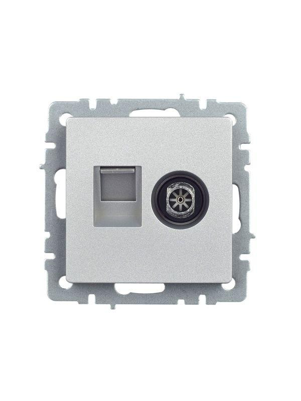 Розетка компьютерная + телевизионная 2-м Brite РТВ/РК12-БрА RJ45 кат.5E + TV механизм алюм. IEK BR-AK20-1-K47