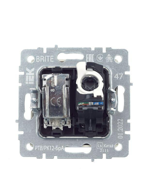 Розетка компьютерная + телевизионная 2-м Brite РТВ/РК12-БрА RJ45 кат.5E + TV механизм алюм. IEK BR-AK20-1-K47