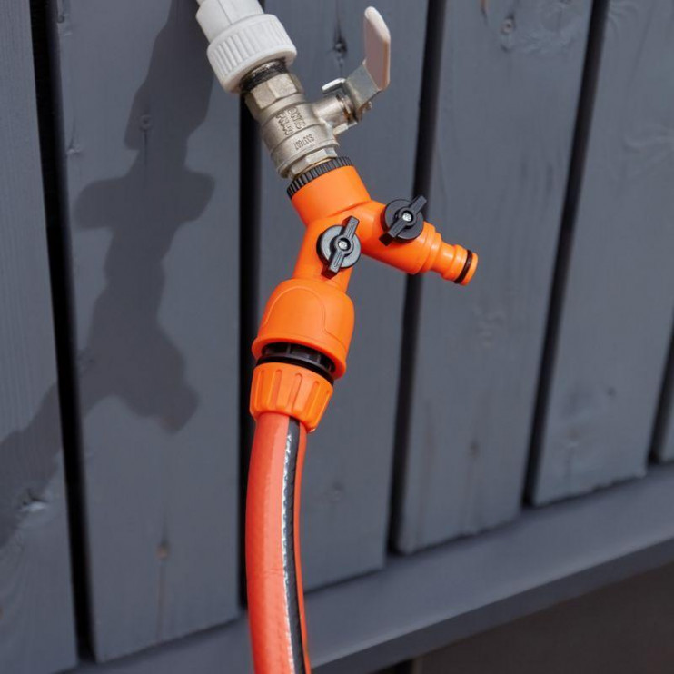 Разветвитель 2-х канальный на кран 3/4-1/2дюйма ЧЕТЫРЕ СЕЗОНА 62-0223