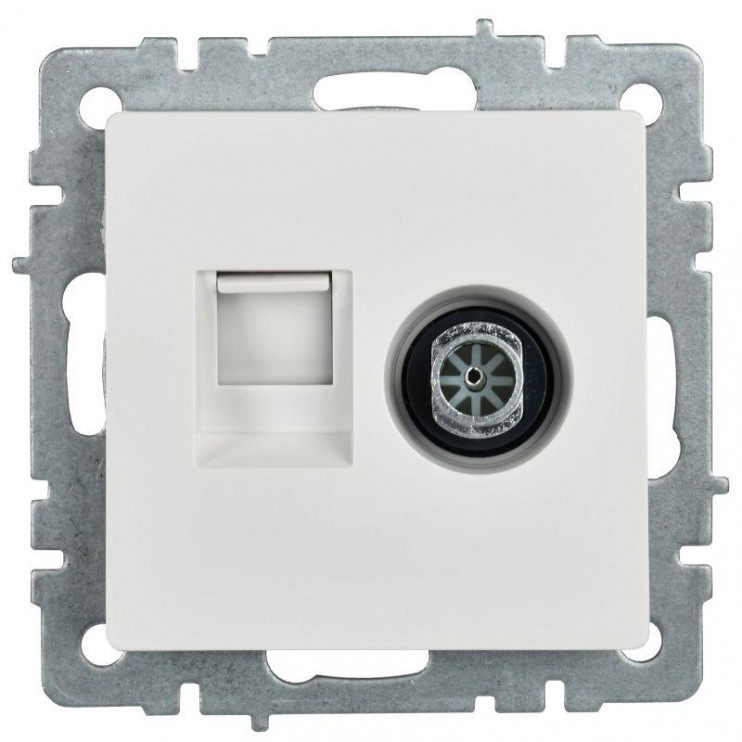 Розетка компьютерная + телевизионная 2-м Brite РТВ/РК12-БрБ RJ45 кат.5E + TV механизм бел. IEK BR-AK20-1-K01