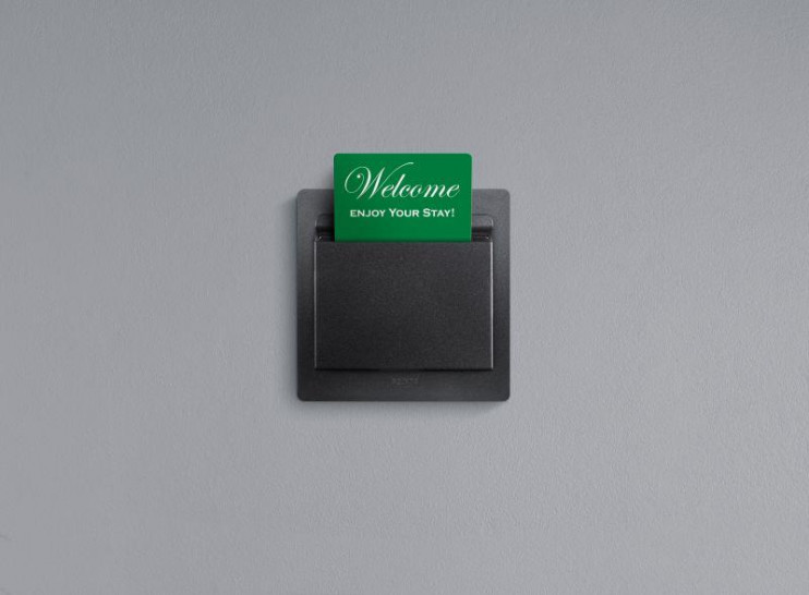 Выключатель карточный 1-кл. СП Etika 2А IP20 с выдержкой времени и подсветкой для гостиничных номеров механизм антрацит Leg 672693