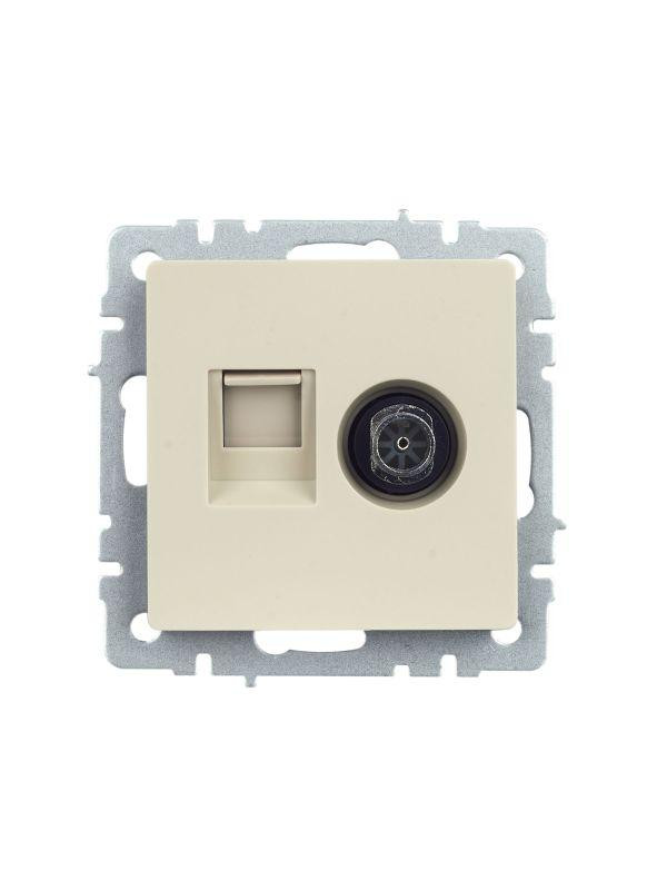 Розетка компьютерная + телевизионная 2-м Brite РТВ/РК12-БрКр RJ45 кат.5E + TV механизм беж. IEK BR-AK20-1-K10