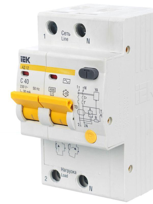 Выключатель автоматический дифференциального тока 2п C 40А 30мА тип AC 4.5кА АД-12 KARAT IEK MAD10-2-040-C-030