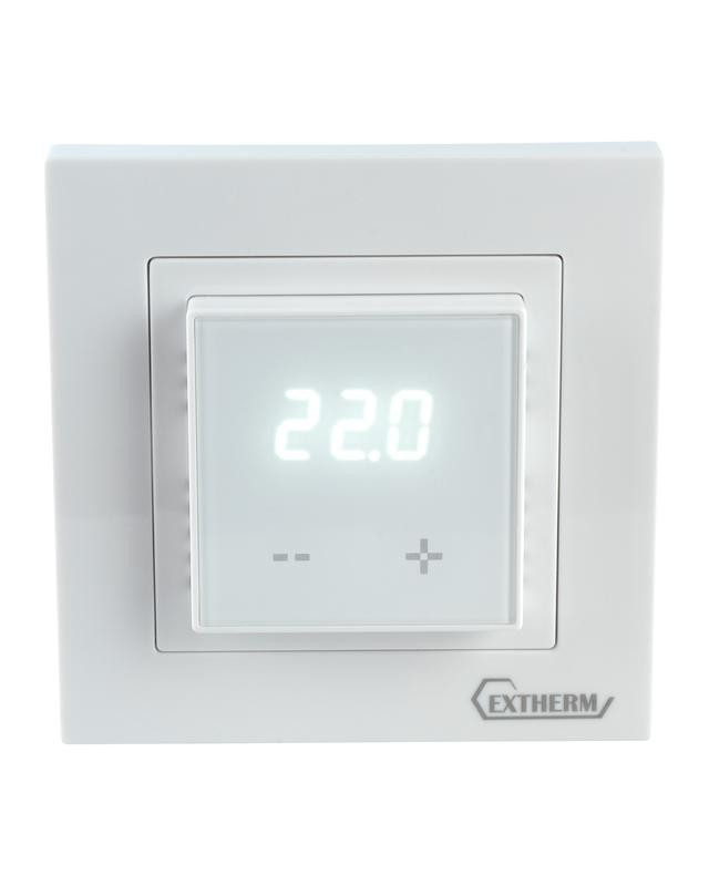 Термостат програмируемый с сенсорными кнопками и датчиком темпер. пола без расписания совместим с рамками с внутрен. размером 56х56мм Schneider Unica Exxact и Legrand Valena бел. Extherm ET-43(w)
