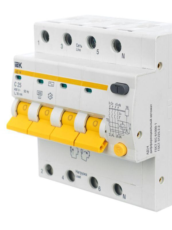 Выключатель автоматический дифференциального тока 4п C 25А 30мА тип AC 4.5кА АД-14 KARAT IEK MAD10-4-025-C-030