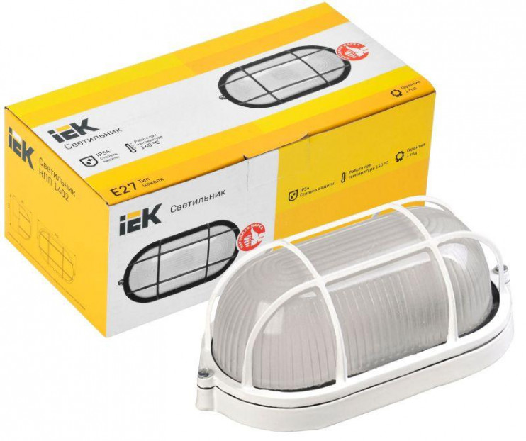Светильник НПП 1402 60Вт E27 IP54 бел. овал с решеткой IEK LNPP0-1402-1-060-K01