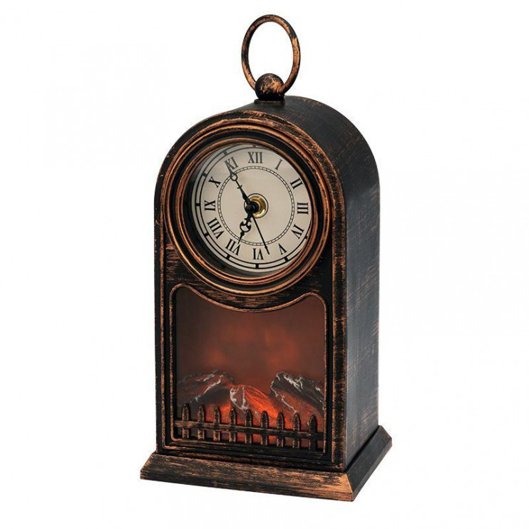 Камин светодиодный "Старинные часы" 14.7х11.7х25см эффект живого огня USB и элементы питания 2хC (не в компл.) бронз. Neon-Night 511-021