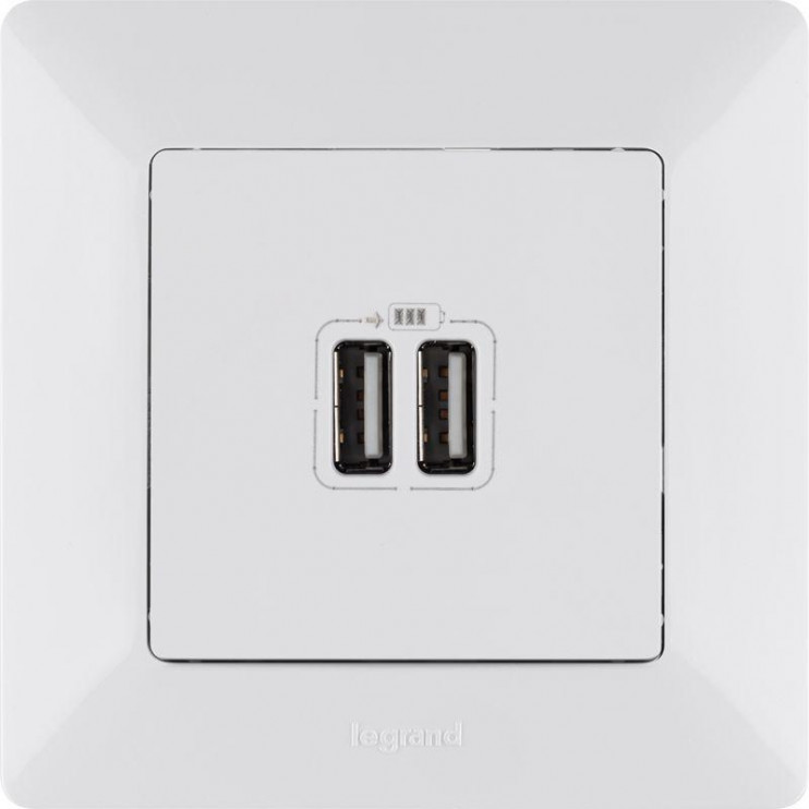 Розетка USB 2-м Valena Life 240В/5В 2400мА с лицев. панелью механизм бел. Leg 753412