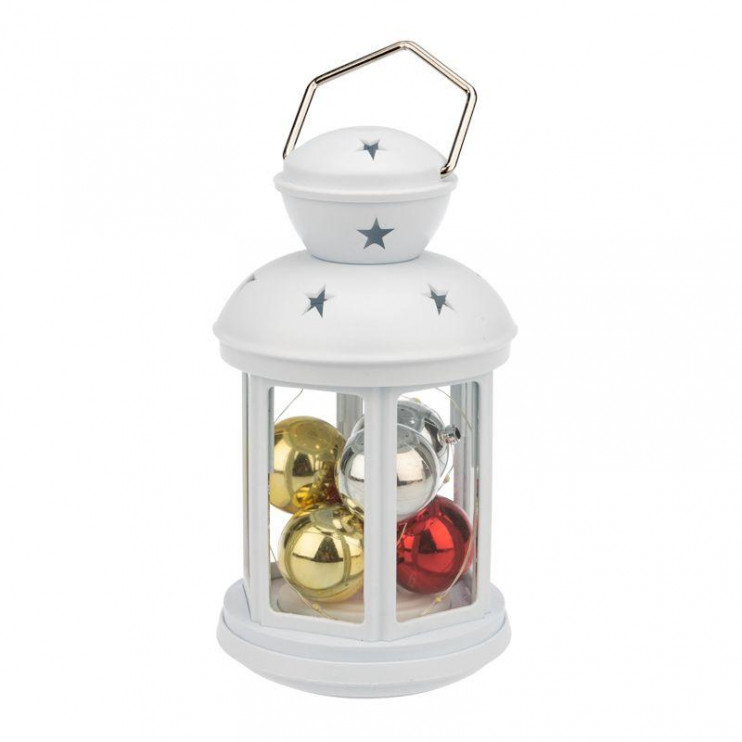 Фонарь декоративный 12х12х20.6см с шариками тепл. бел. свечение корпус бел. Neon-Night 513-062