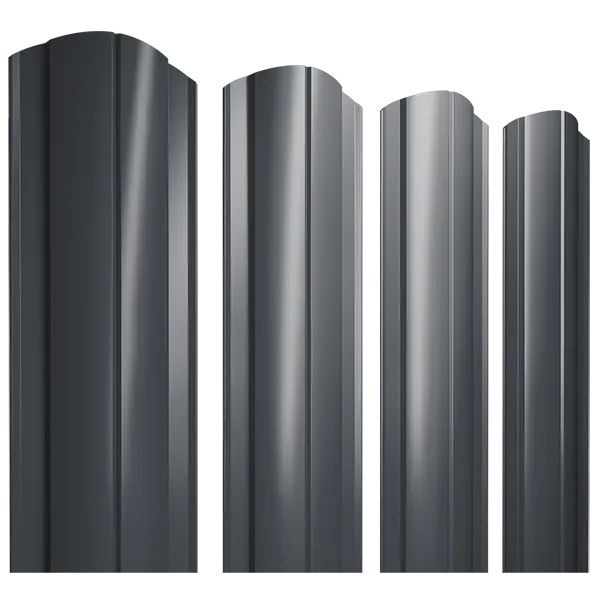 Штакетник круглый с фигурным резом 0,45х128x1800мм GRAND LINE RAL 7024