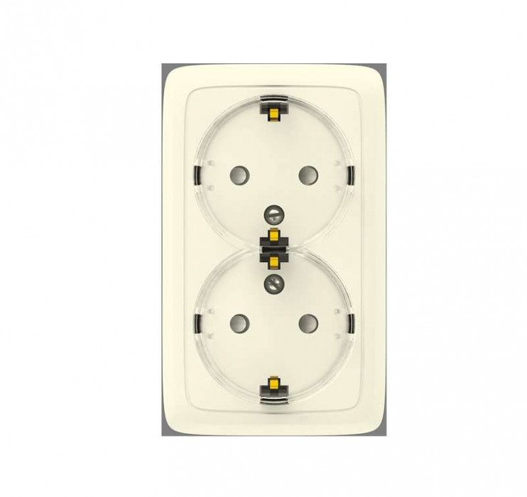 Розетка 2-м ОП Альфа 16А IP20 250В с заземл. защ. шторки с изолир. пластиной (стакан) сл. кость HEGEL РА16-184-01