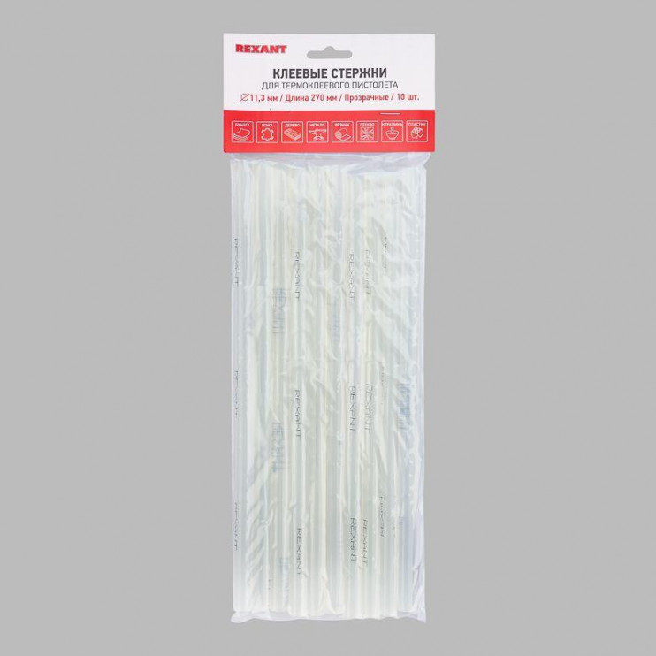Стержень клеевой d11.3мм L270мм прозр. (уп.10шт) Rexant 09-1270