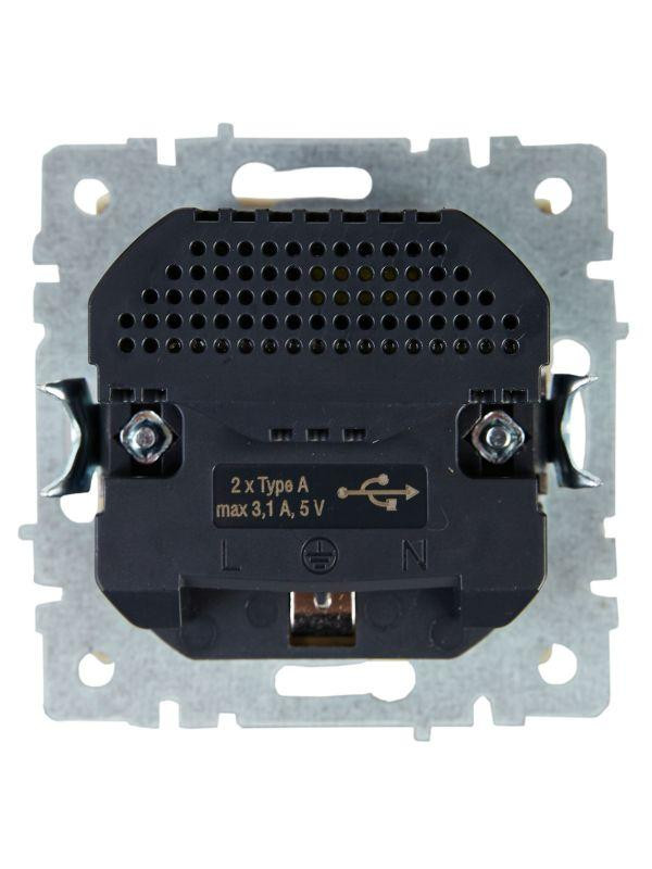 Розетка BRITE РЮш10-2-БрКр 16А с USB A+A 3.1А с заземл. защ. шторки механизм беж. IEK BR-R14-16-U21-D31-K10