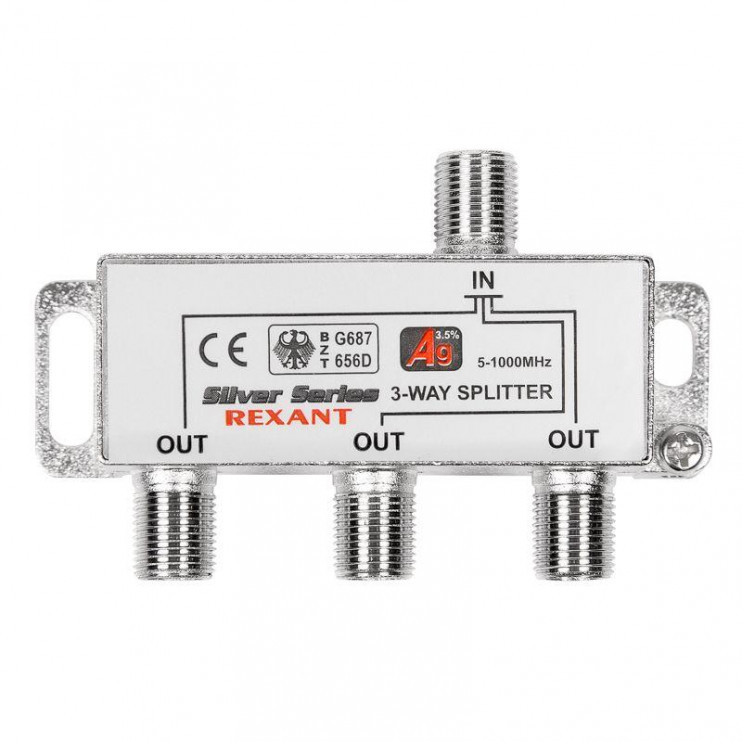 Делитель ТВ "краб" х3+4шт F "BOX" 5-1000 МГц "Silver" Rexant 05-6102