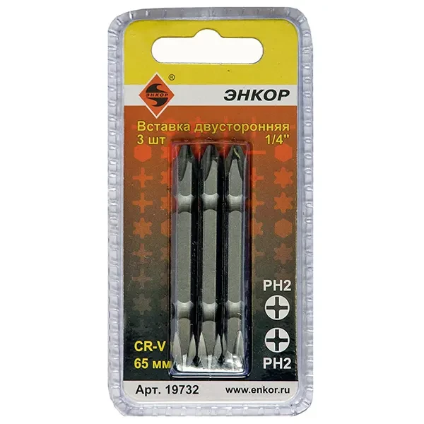 Набор бит РН2 65мм двустороннии 3шт ЭНКОР купить цена ТД АЛЬФА