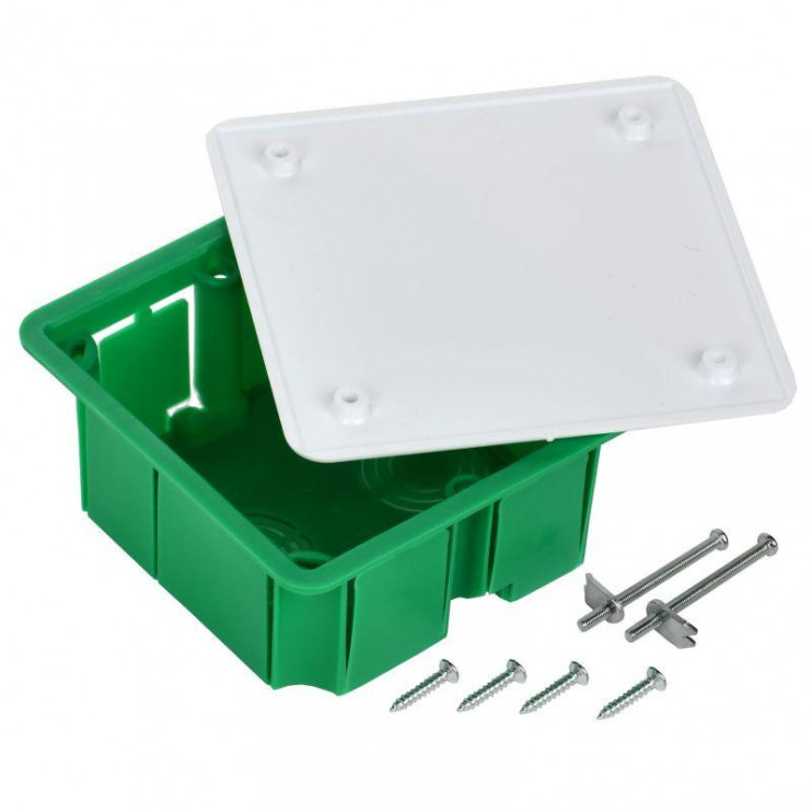 Коробка распаячная СП 92х92х45 КМ41021 для полых стен (с саморезами метал. лапки. с крышкой) IEK UKG11-092-092-040-M