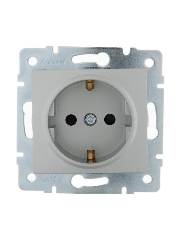 Розетка 1-м СП Karina с заземл. защ. шторки термопласт механизм матов. серебр. LEZARD 707-4388-124B