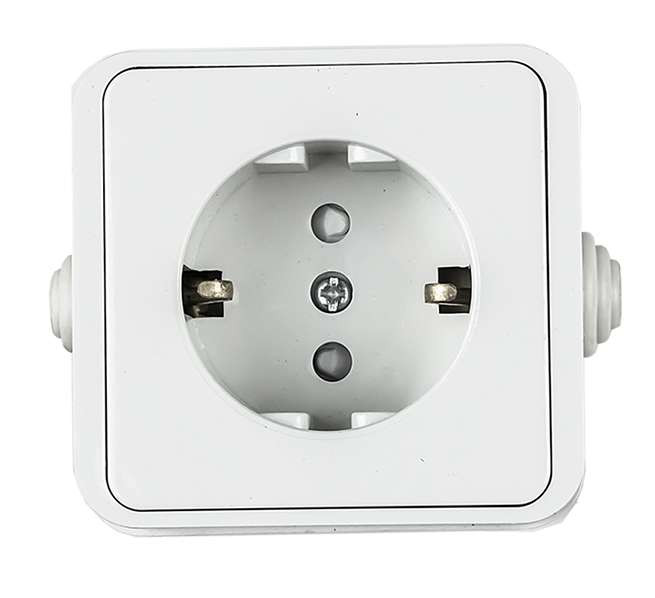 Розетка 1-м AQUA 3113 защ. шторки с заземл. п/герм. бел. ASD / IN HOME 4690612003450