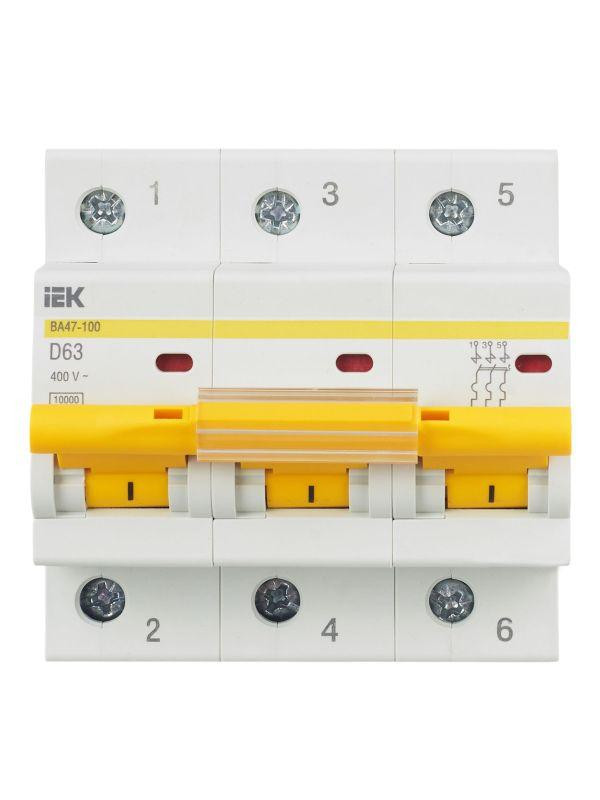 Выключатель автоматический модульный 3п D 63А 10кА ВА47-100 KARAT IEK MVA40-3-063-D