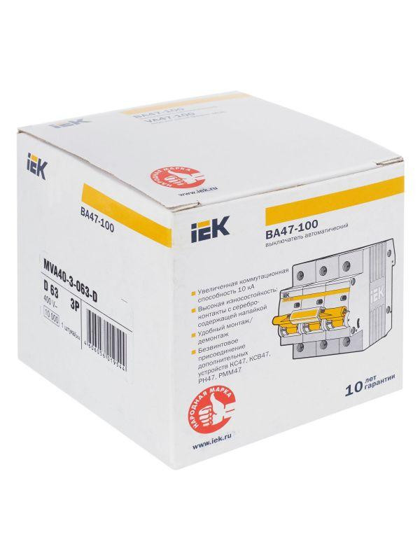 Выключатель автоматический модульный 3п D 63А 10кА ВА47-100 KARAT IEK MVA40-3-063-D