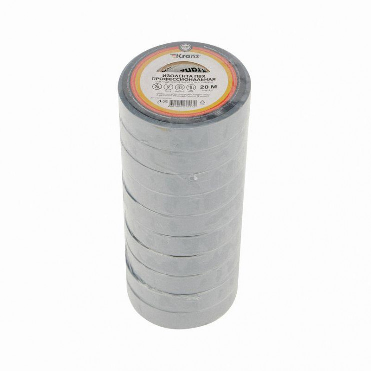 Изолента ПВХ профессиональная 0.18х19мм 20м сер. Kranz KR-09-2808