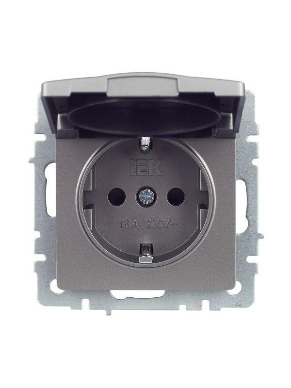 Розетка BRITE РСбш10-3-БрС 16А IP20 с заземл. защ. шторки с крышкой механизм сталь IEK BR-R16-16-K46
