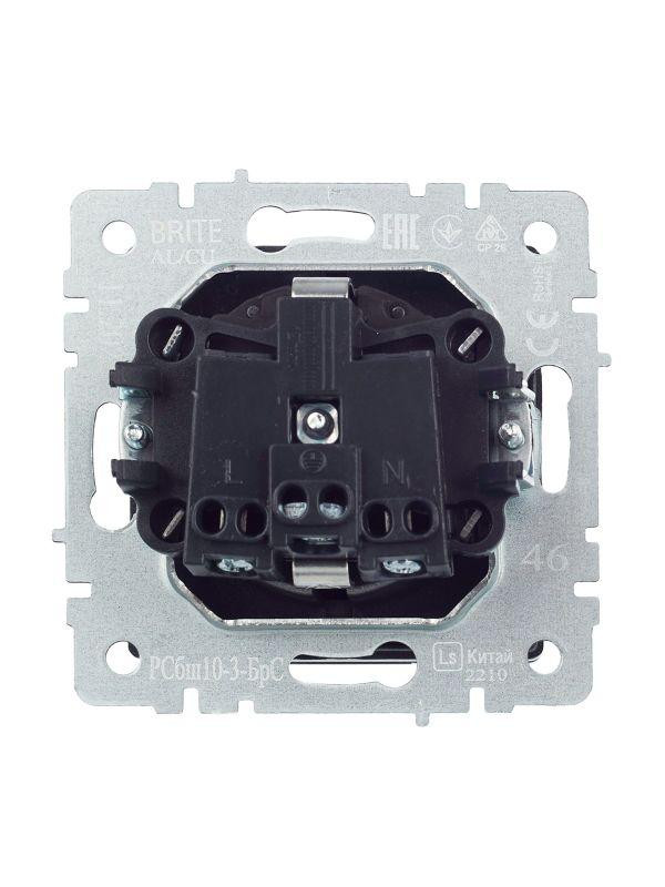 Розетка BRITE РСбш10-3-БрС 16А IP20 с заземл. защ. шторки с крышкой механизм сталь IEK BR-R16-16-K46