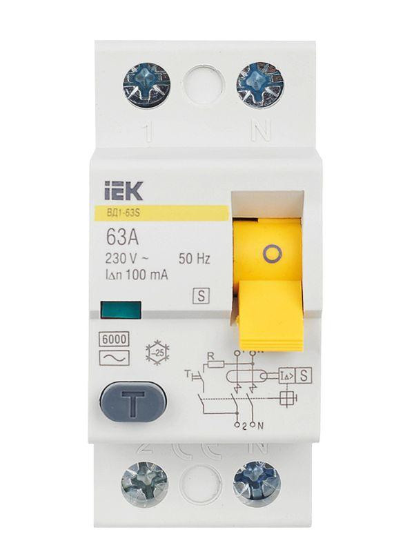 Выключатель дифференциального тока (УЗО) 2п 63А 100мА тип ACS ВД1-63S KARAT IEK MDV12-2-063-100