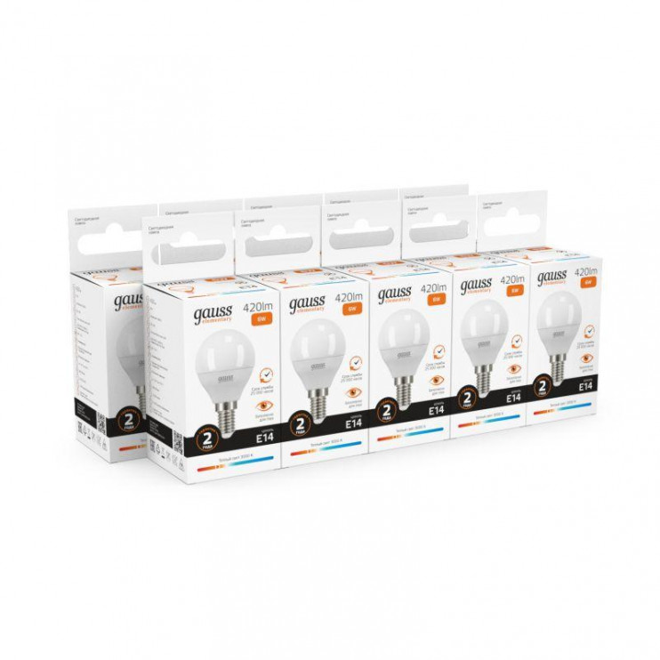 Лампа светодиодная Elementary 6Вт P45 шар 3000К тепл. бел. E14 420лм GAUSS 53116