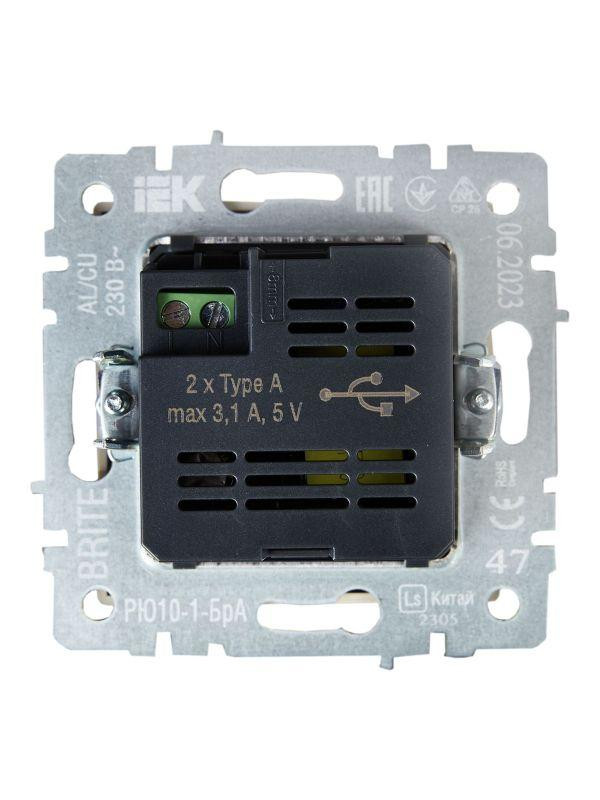 Розетка BRITE USB A+A 3.1А РЮ10-1-БрА механизм алюм. IEK BR-U21-D31-K47